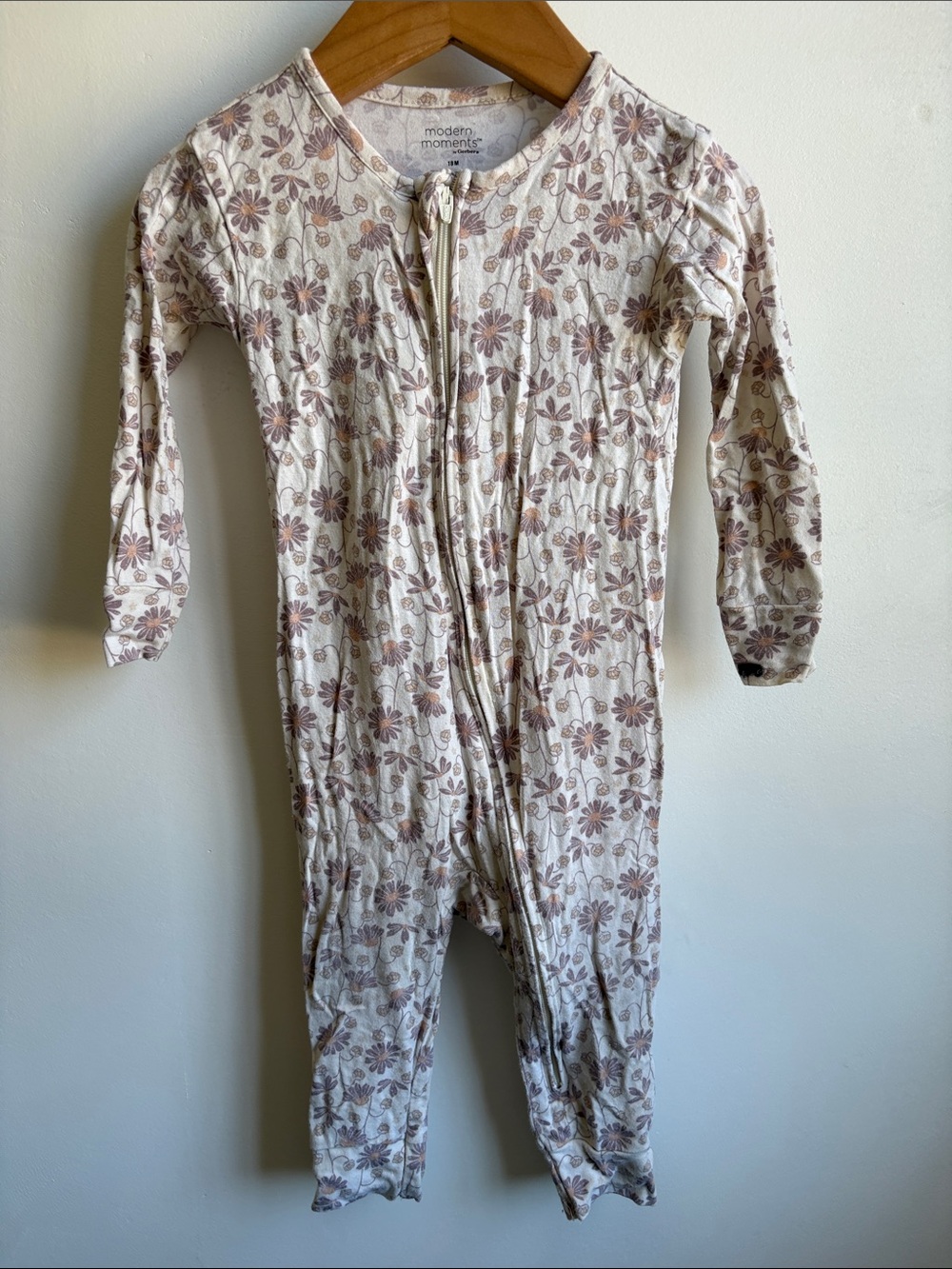Modero Moments Cream Floral Zip-Front Baby One-Piece Bodysuit